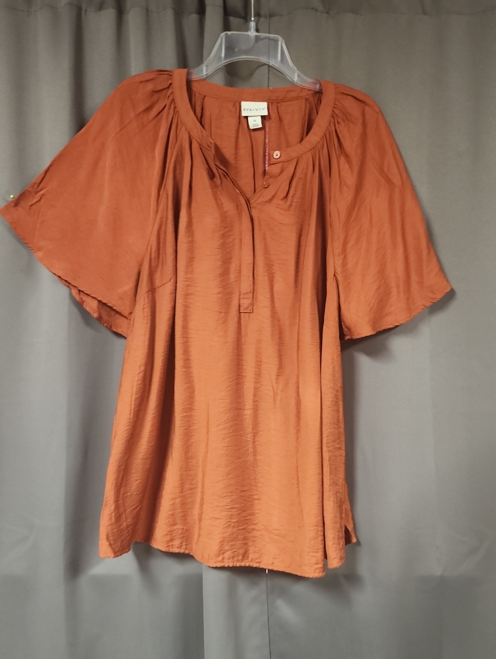 Ava & Viv Rust Orange Short Flutter-Sleeve Tunic